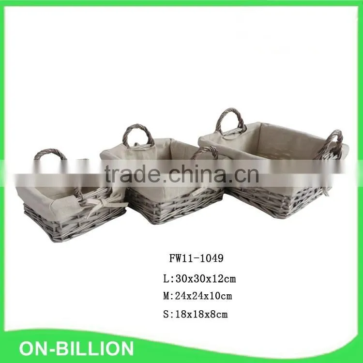 Grey wash square wicker storage basket with handles