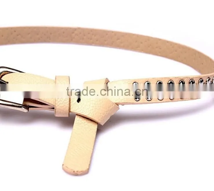New designed fashion rivet decorated lady thin PU waist belt