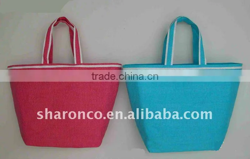 Candy strip paper straw fabric beach bag with handle