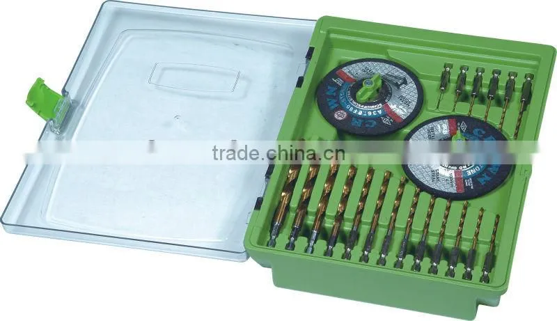 21pcs cutting disc and twist drill with hex shank set in blow mold case