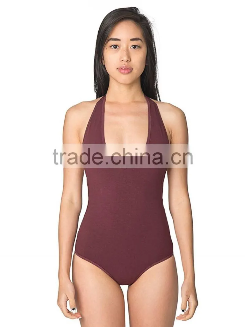 Adult High Cut Leotard Cotton Spandex Jersey Deep V Neck Backless Halter Neck Sexy One-Piece Gymnastics Leotards For Women