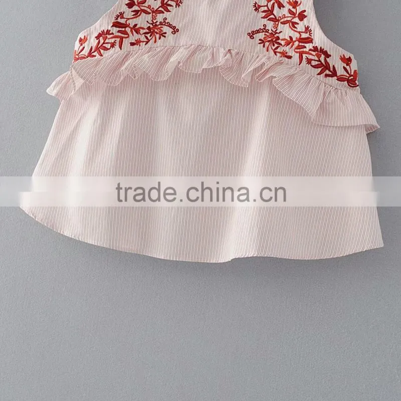 Women latest design branded embroidery stripe tank top