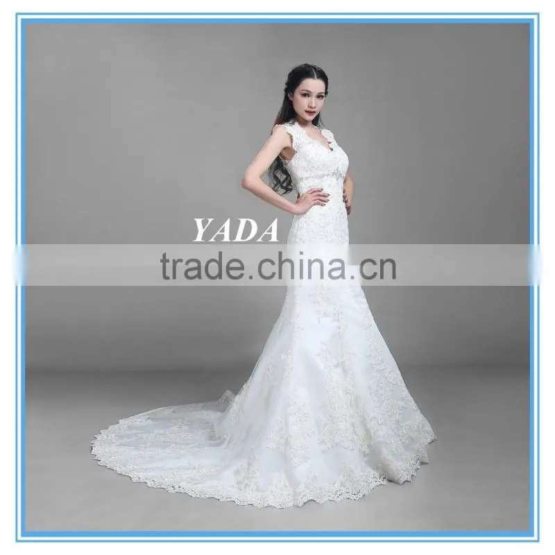Fashion V Neck Tulle White Handmade Beaded Embroidery China Custom Made Alibaba Wedding Dress