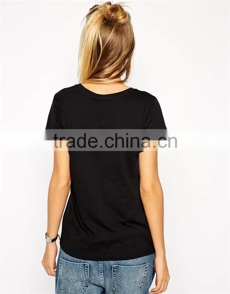 OEM service 100% cotton v neck short sleeve women t shirt plain no brand t-shirt