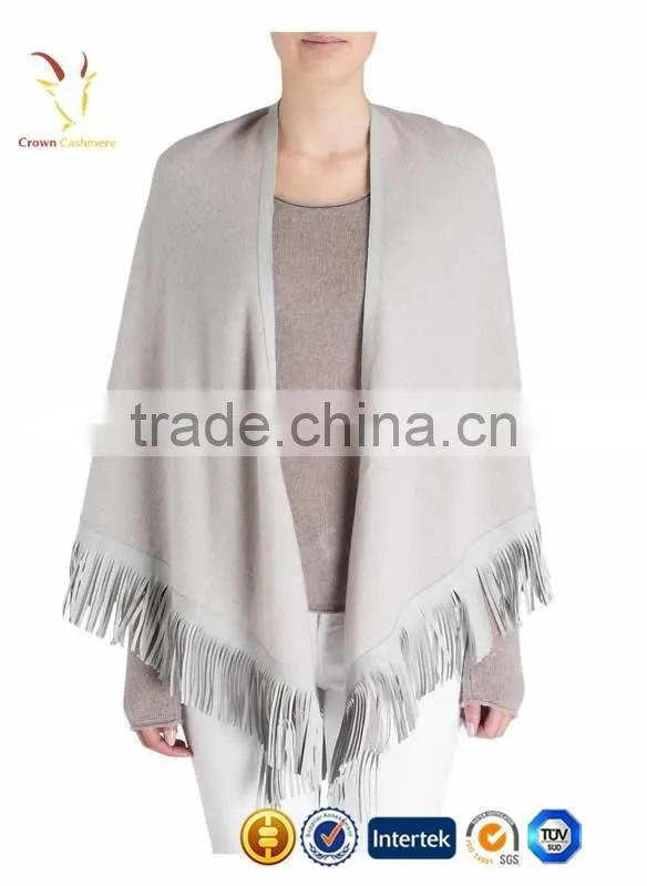 Ladies Cashmere 100% Merino Wool Cashmere Poncho Shawl with Tassel
