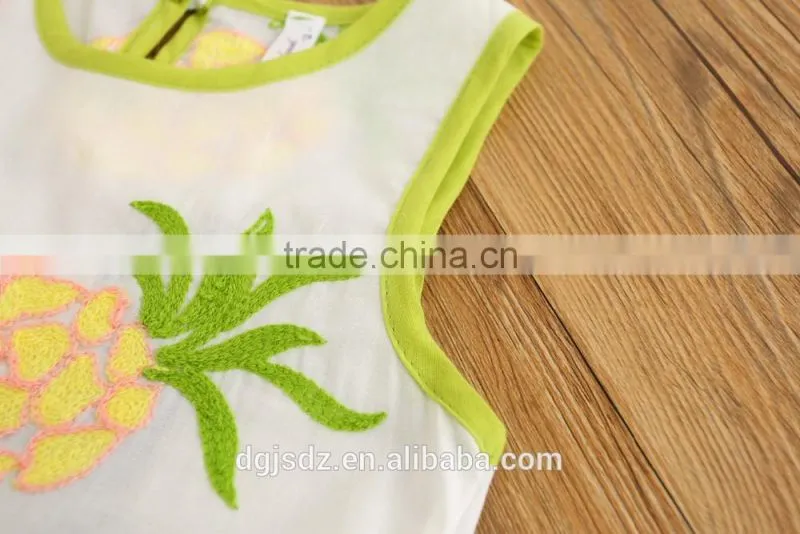 Lotus leaf pineapple embroidery sleeveless little vest shirt shorts pant set for lovely gorl wholesale