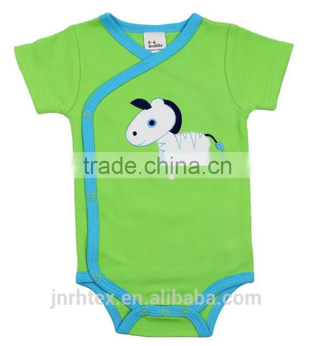 Applique horse organic cotton summer wear short sleeve dobby newborn baby clothing for 3-6 months