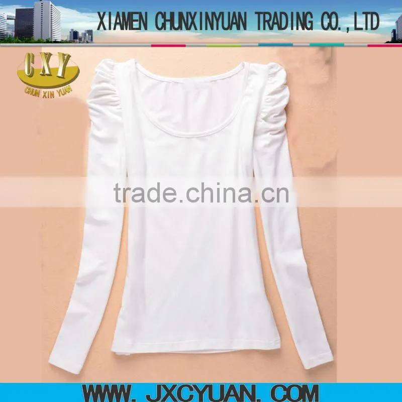 pure white blank white long sleeve t shirt for women