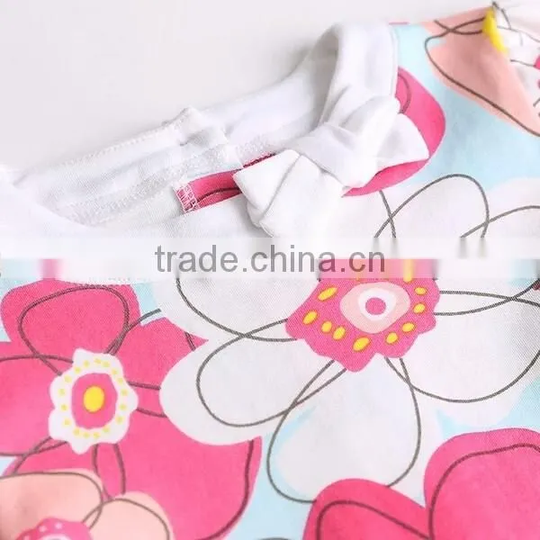 2016 new design comfortable sleeveless style plain dress with flower print bow
