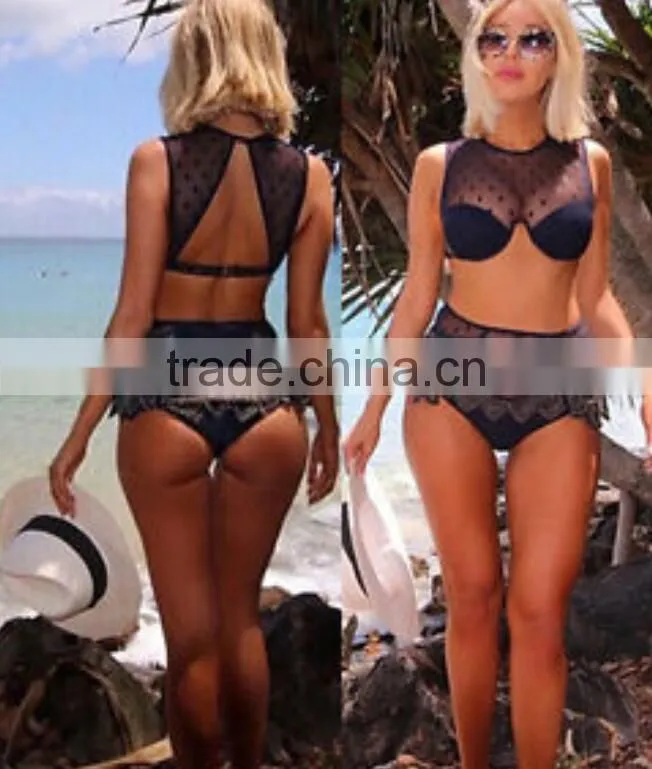 M738 D.Y fashion 2016 ladies women black lace split bikini swimwear beachwear