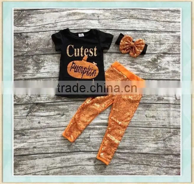 2017 Toddler halloween clothes black t-shirt golden chaparajos outfit with headband
