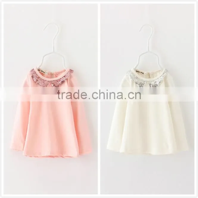 Wholesale Sequins Long Sleeves Cotton latest Baby Girsl Fancy Top Design