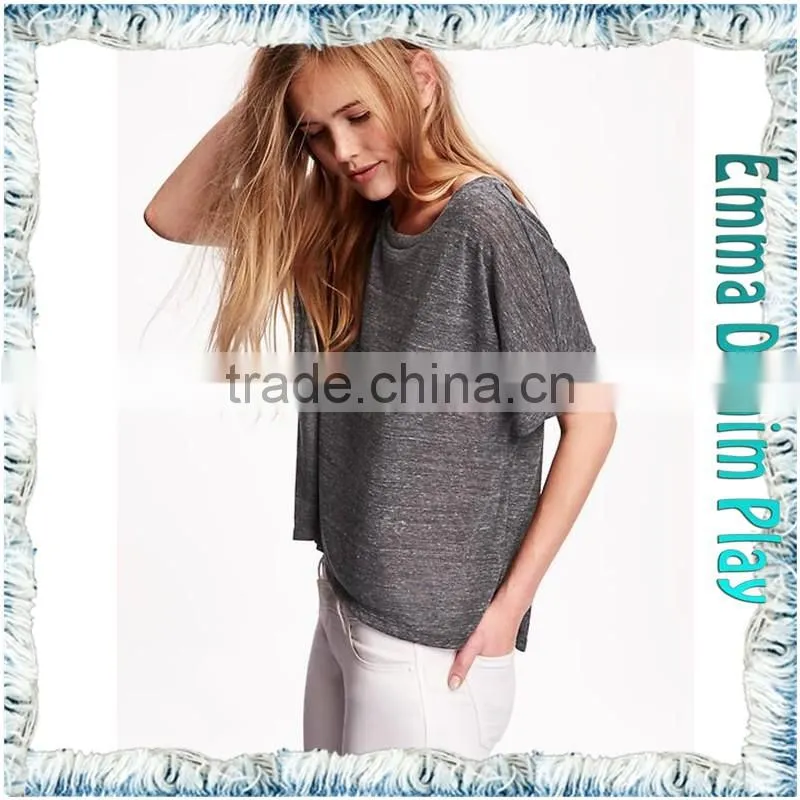 New Custom Designer High Quality Girls Sexy Grey Organic Cotton Scoop Neck T-Shirt