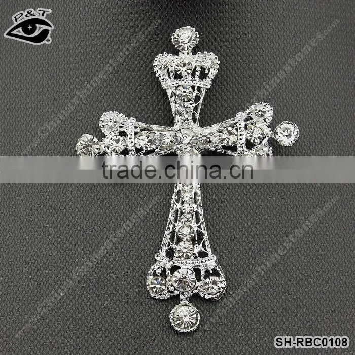 2013 New design Cross design rhinestone brooch for bridal