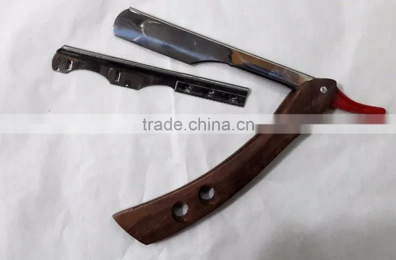 CUT THROAT SHAVETTE STRAIGHT SHAVING RAZOR WOODEN HANDLE