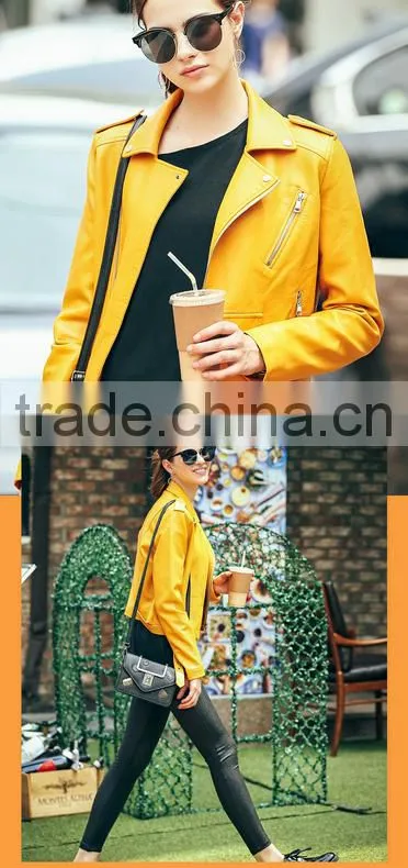 latest models yellow womens motocycle cool fashion leather jacket
