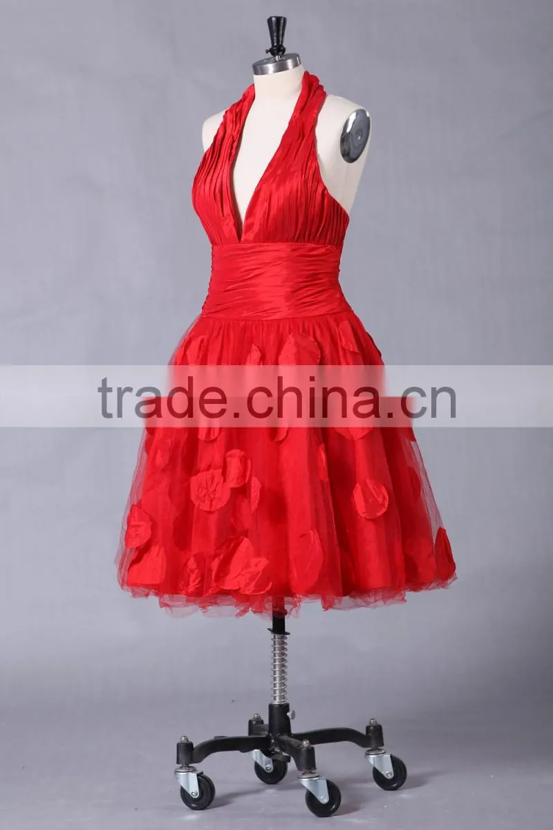 2017 new designer ruffle knee-length poly chiffom evening dress ED108
