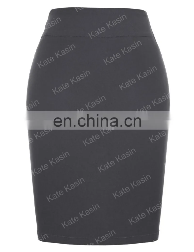 Kate Kasin Occident Women's High Stretchy Hips-Wrapped Dark Grey Pencil Skirt 20" KK000276-2