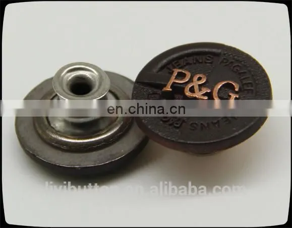 hot sale painting matte black zinc alloy button for jeans, embossing logo with metal button
