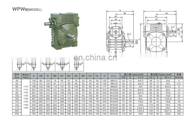 Worm Gear Speed Reducer WPW 80 type of gear box