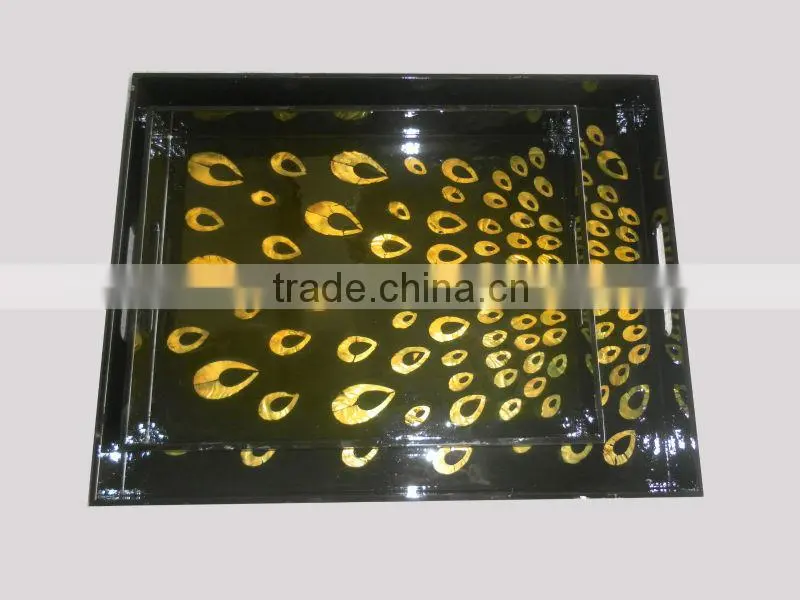 Lacquer tray, mother of pearl tray, round tray, Fruit tray