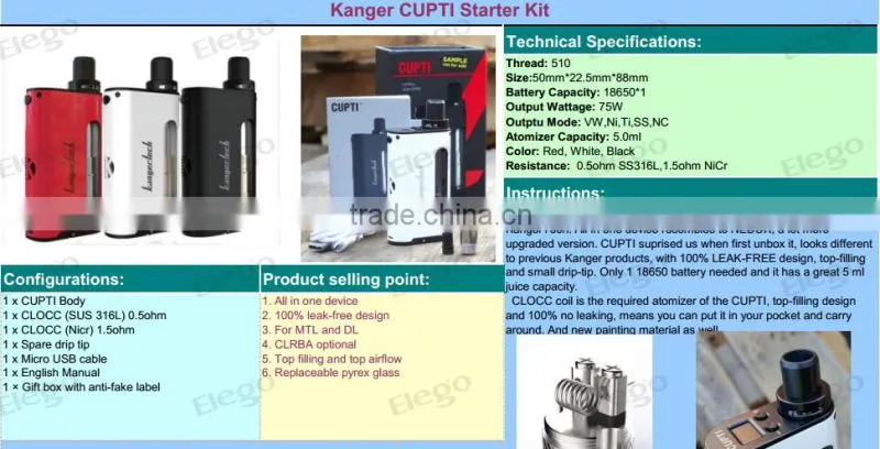 Fast Delivery Kanger CUPTI Starter Kit, 100% Authentic CUPTI kit in stock