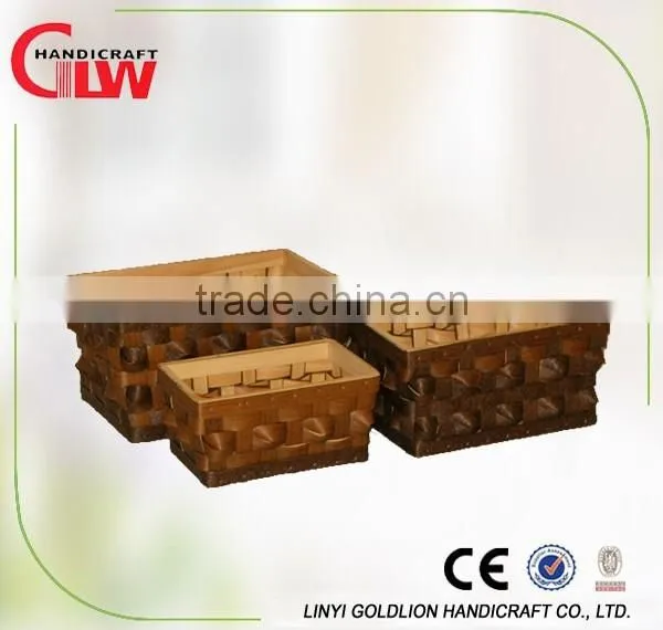 Set of 3 rectangular wood chip woven bins