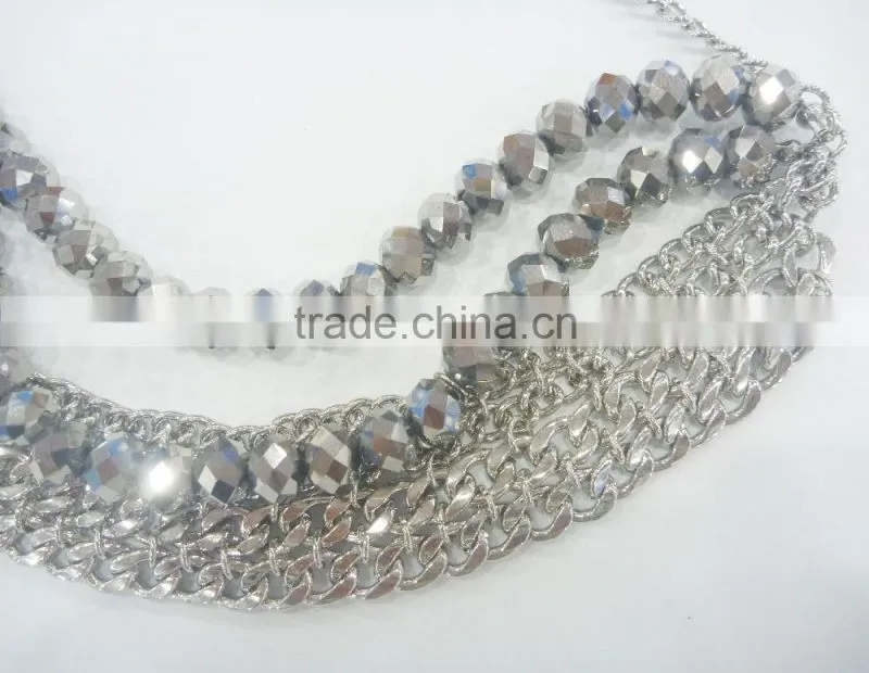 FASHION MULTI ROW GLASS BEADED CHAIN NECKLACE