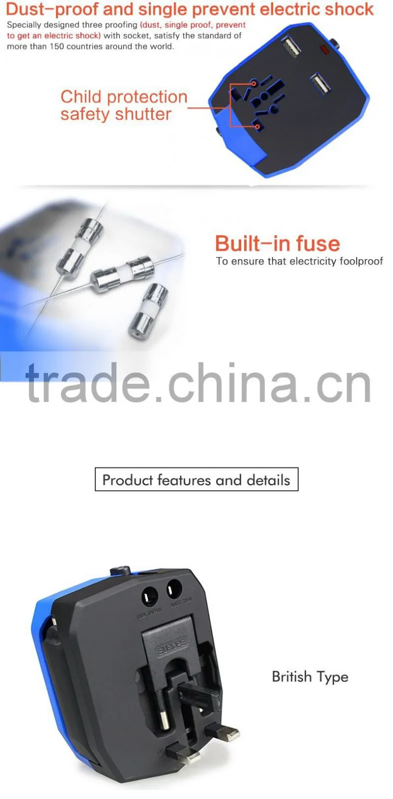 Crazy All-in-1 Universal Travel Power Plug Adapter Charger Car Charger for US, EU and All Countries