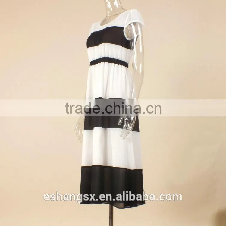 Ladies chiffon striped summer maxi dresses