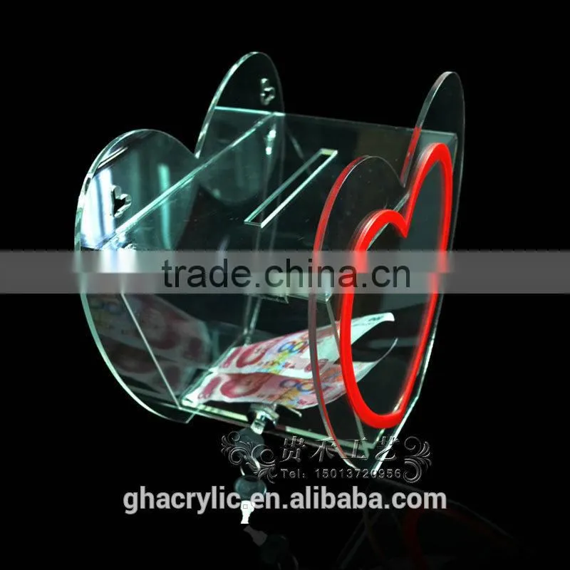 GH-RJ014 Heart shape Acrylic Donation Box ,Durable Acrylic Donation Box