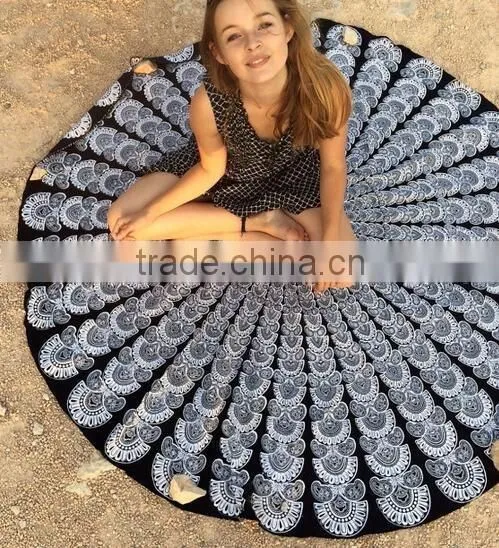 Foldable Indian Mandala Round Hippe Boho Cotton Wall Tapestry Tablecloth Throw Mat For Yoga Towel Beach Blanket
