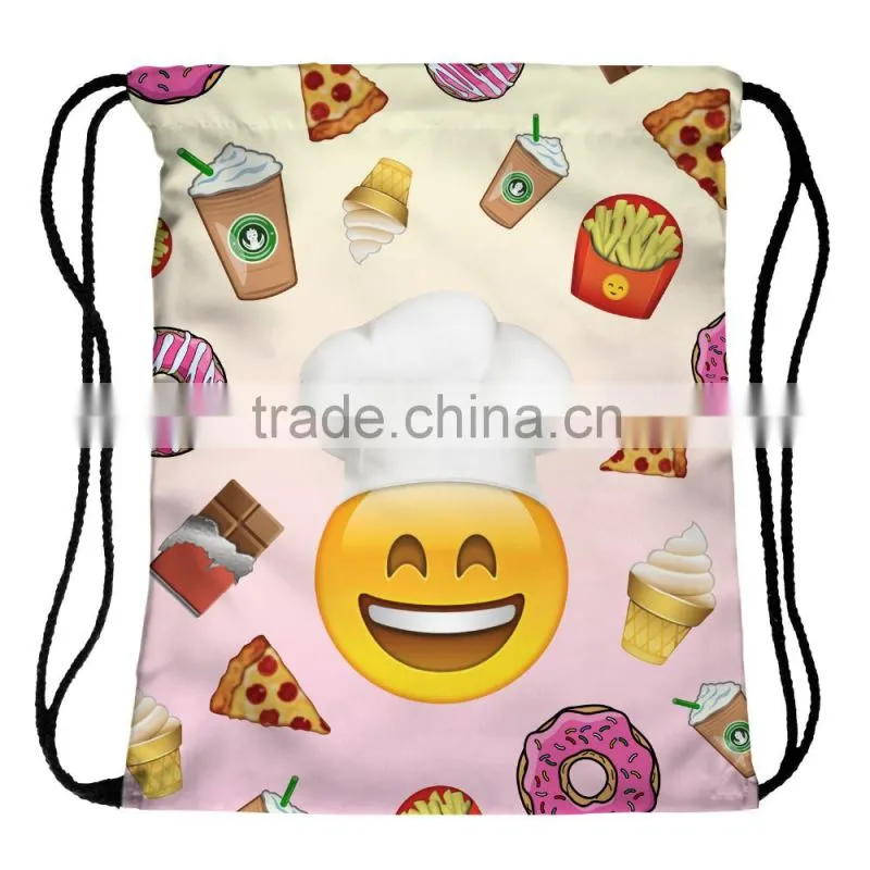 High Quality 3D Printed Emoji Cook Polyester Drawstring Bag