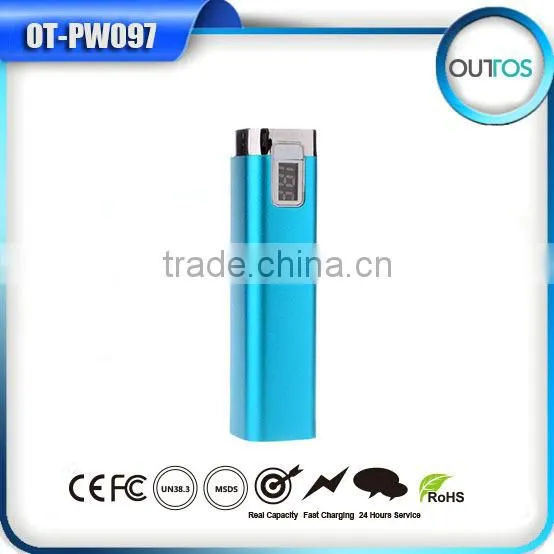 Portable Stick Aluminium Rohs Power Bank Charger 2600mah With LCD Display