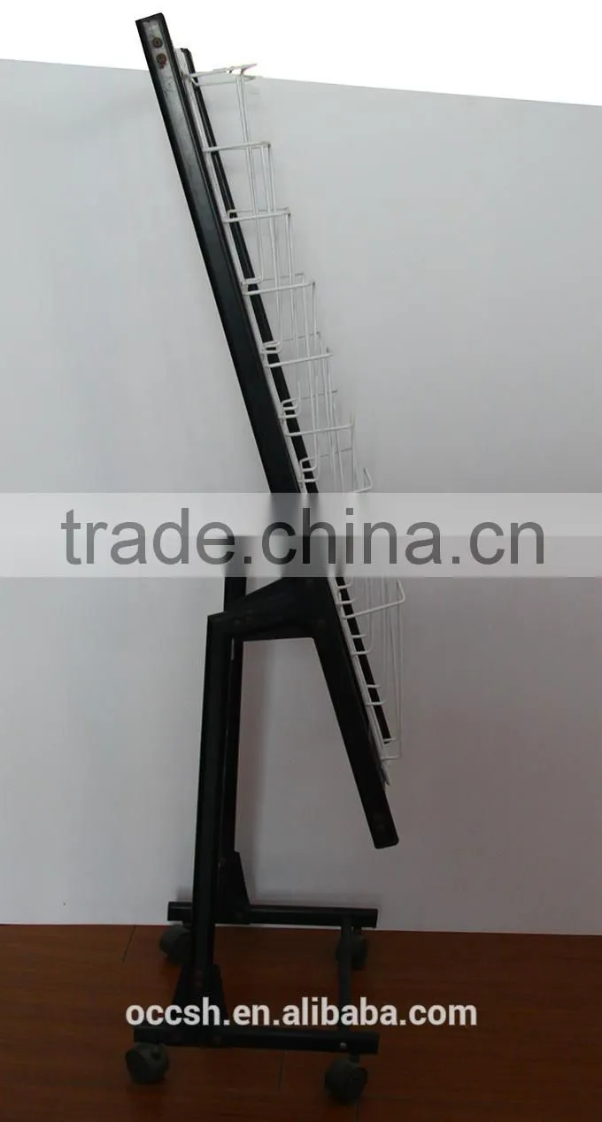 Metal Brochure Holder Movable Wheel Magazine Display Rack