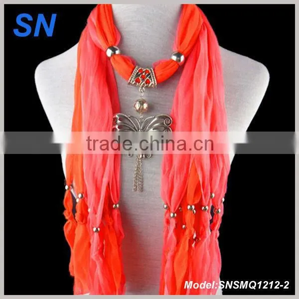Latest design double-deck scarf , Butterfly pendant scarf