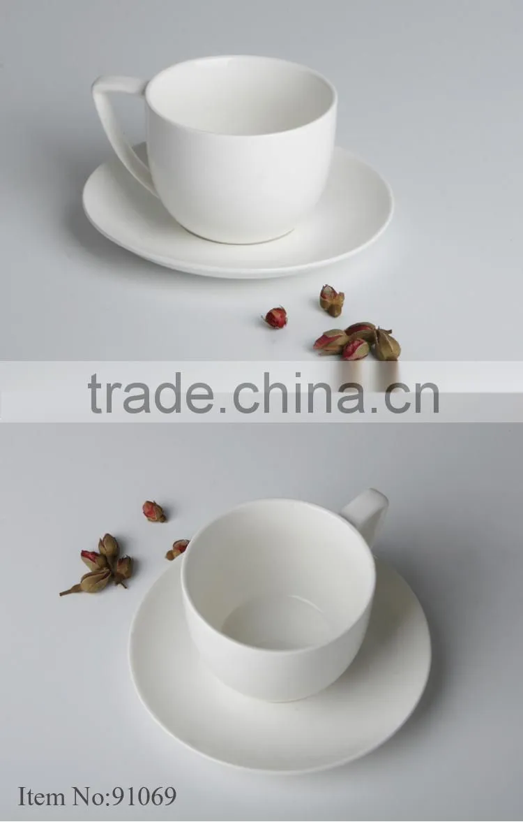 white durable ceramic 220cc cup with saucer