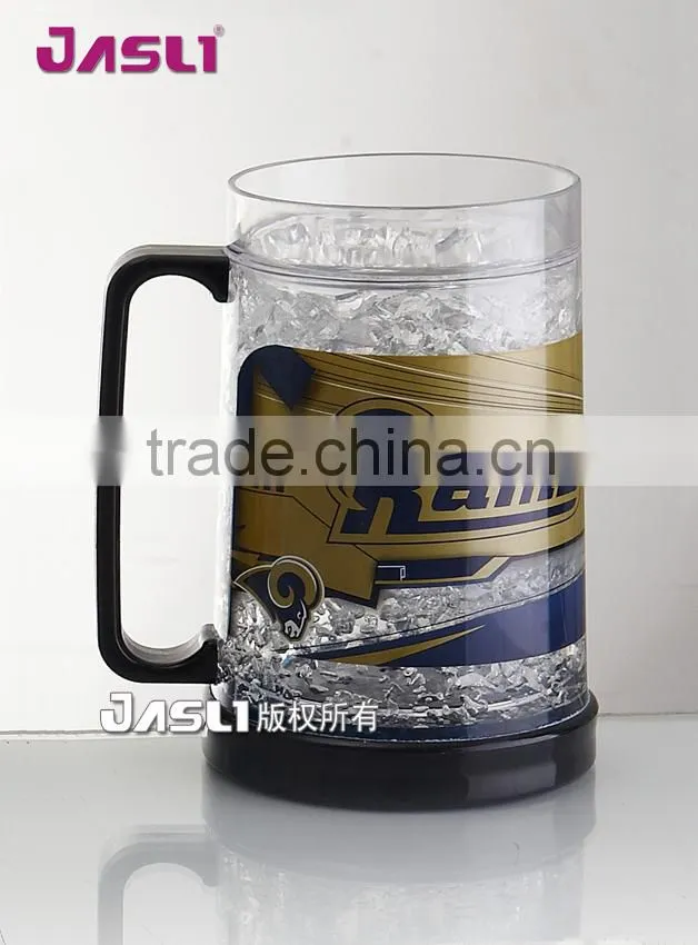 plastic double wall ice beer mug with gel,freezer mug,ice mug