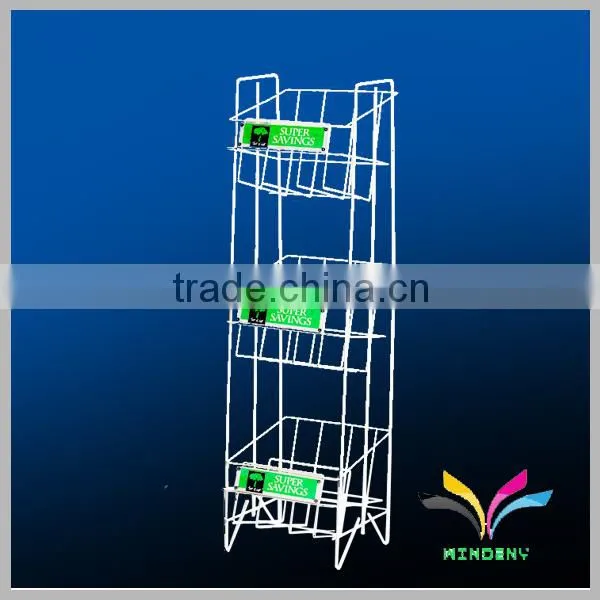 3 pockets floor stand newspaper magezine book display rack