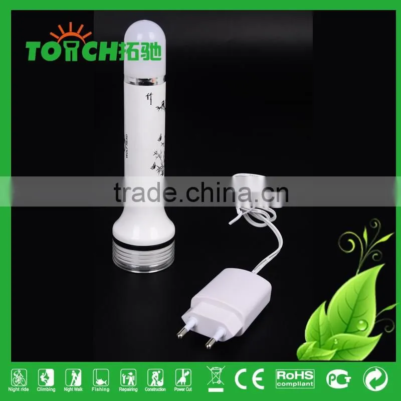 2016 New Disign Rechargeable LED Flashlight Torch Lighters with Charger Camping Light Plastic Torch Light