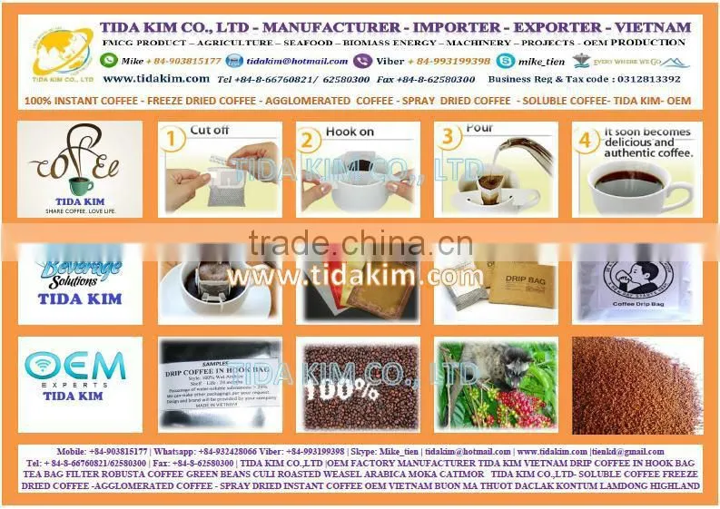 MANUFACTURER ROASTED ARABICA COFFEE - OEM BRANDED NAME -AGGLOMERATED SPRAY FREEZE DRIED INSTANT COFFEE TIDA KIM ROBUSTA
