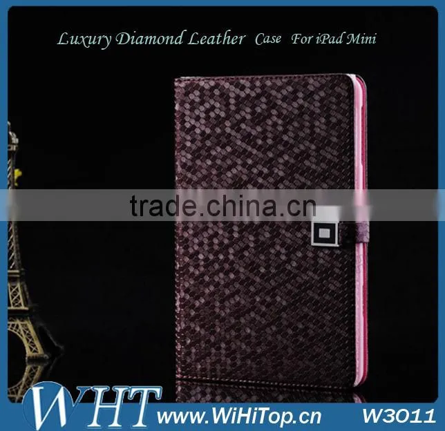 High Quality Diamond Leather For iPad Mini Leather Case Cover.Folio Leather Wallet Case for iPad Mini 7.9 inch.WHTS003