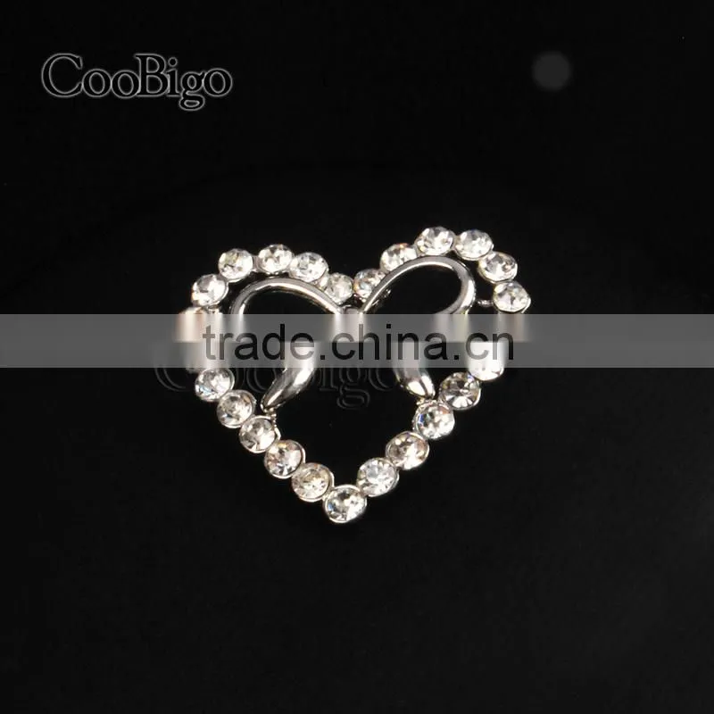 Fashion Jewelry Rhinestone Silver Heart Bowknot Brooch Lady Girls Dresses Hijab Scarf Party Gift Apparel Promotion Accessories