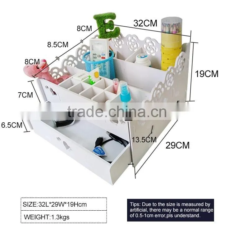 White Cosmetic Wooden Box With Drawer For Girls Design Wholesale Carved Boxes