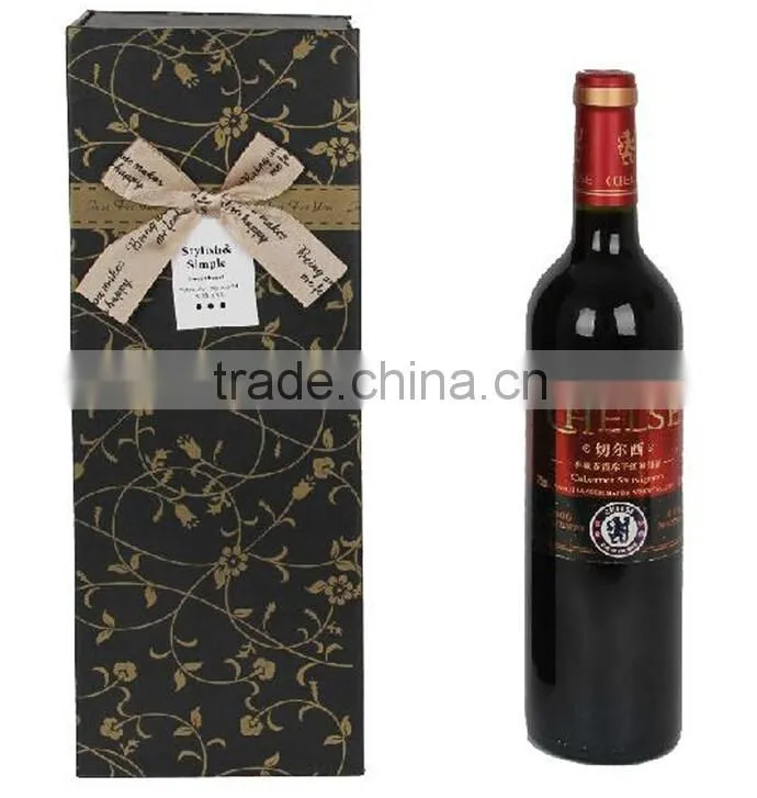 Custom printed paper wine box with ribbon
