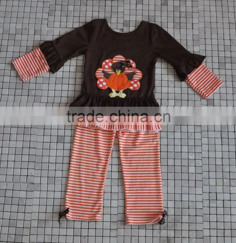 traditional holiday wholesale boutique turkey embroidery baby girl thanksgiving outfits