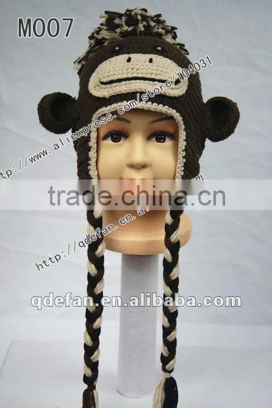 Free shipping 100% cotton crochet baby hats for sale knitting monkey hats in brown silver baby gifts cutest baby caps
