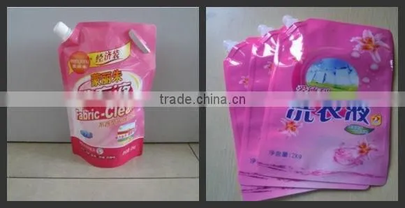 Stand up plastic bag with spout for laundry detergent