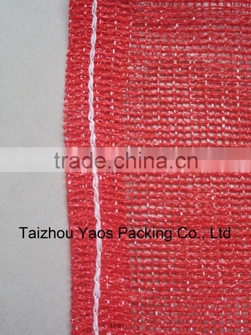 red perforated PP leno mesh bag plastic plain onions bag label bag