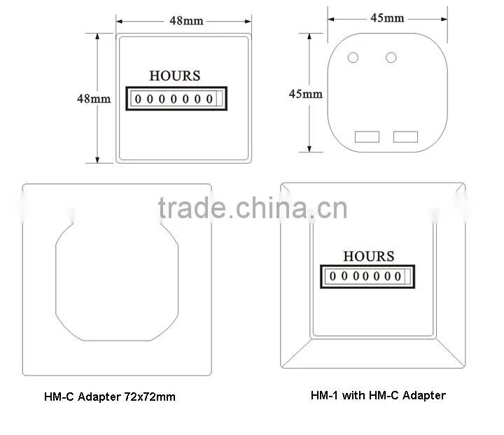 2015 Hot sale Black color HM-1 Hour Meter With Frame AC220V 50Hz 48*48mm 72*72mm